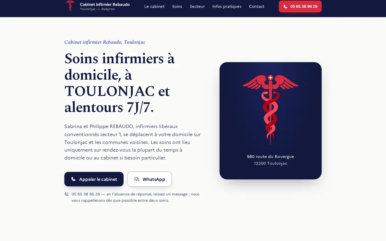 Aperçu du site cabinetinfirmierrebaudo.fr — Cabinet Infirmier Rebaudo à Toulonjac, Aveyron